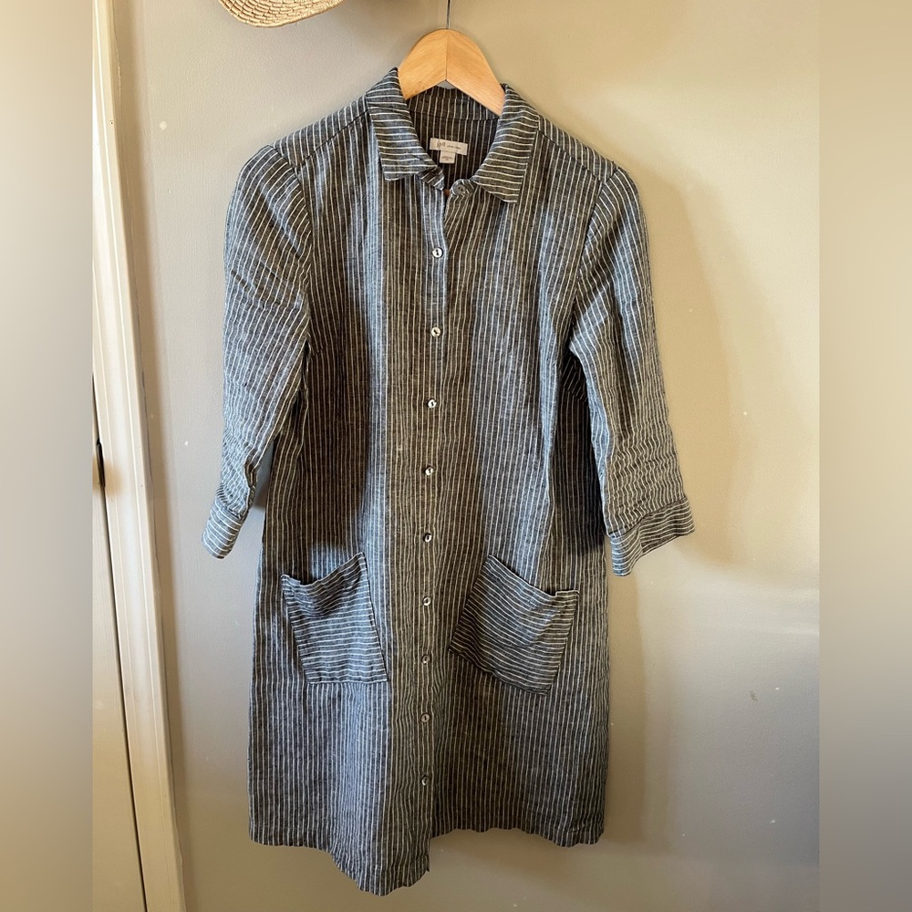 J. Jill Love Linen dress button down striped gray/white size XS